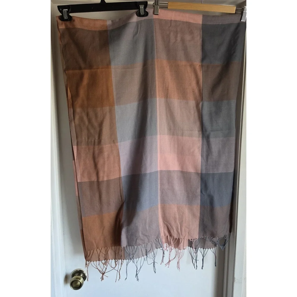 Cashmere Plaid Scarf Brown Blue Pink 70in Wrap Shawl Stole Unisex